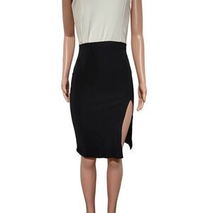 time usa women elastic waist pencil slit black skirt S